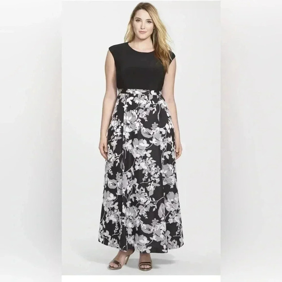 Alex Evenings Black Gray Floral Skirted Gown 8 - Picture 1 of 8